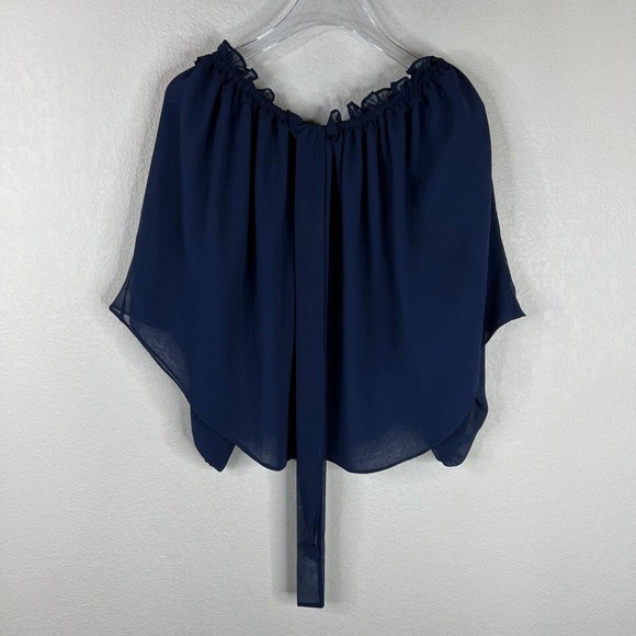 Misa LA Livey Top Navy Off The Shoulder Halter Blouse Chiffon Womens Size Medium - Picture 1 of 16